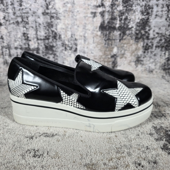 Stella McCartney Women's Binx Star Slip-On Platforms Black White Size 38/8 - Picture 1 of 12